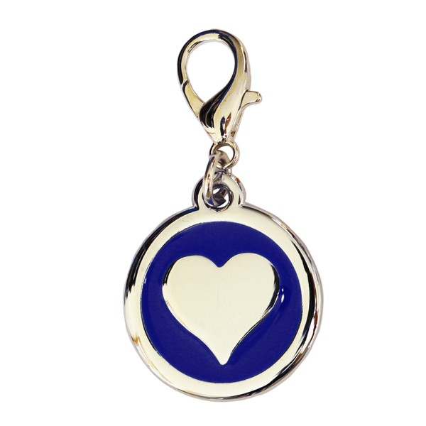 Enamelled Metal Pet Tag Heart Inlay Round 25mm