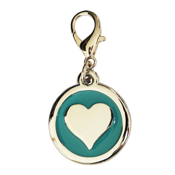 Enamelled Metal Pet Tag Heart Inlay Round 25mm