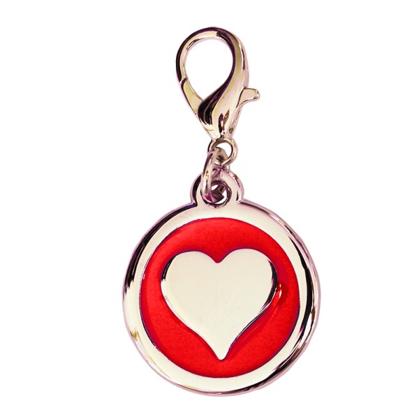 Enamelled Metal Pet Tag Heart Inlay Round 25mm