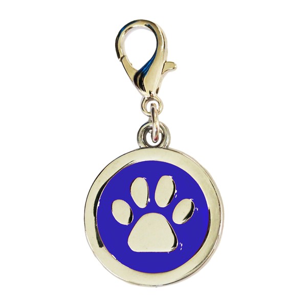 Enamelled Metal Pet Tag Paw Print Inlay Round 25mm