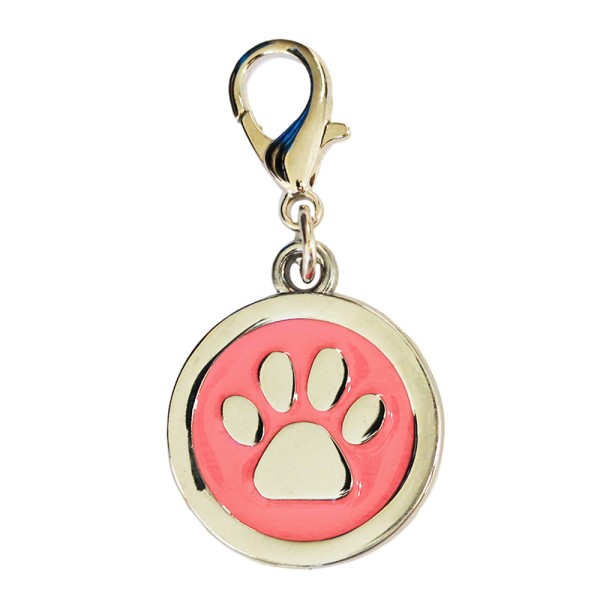 Enamelled Metal Pet Tag Paw Print Inlay Round 25mm