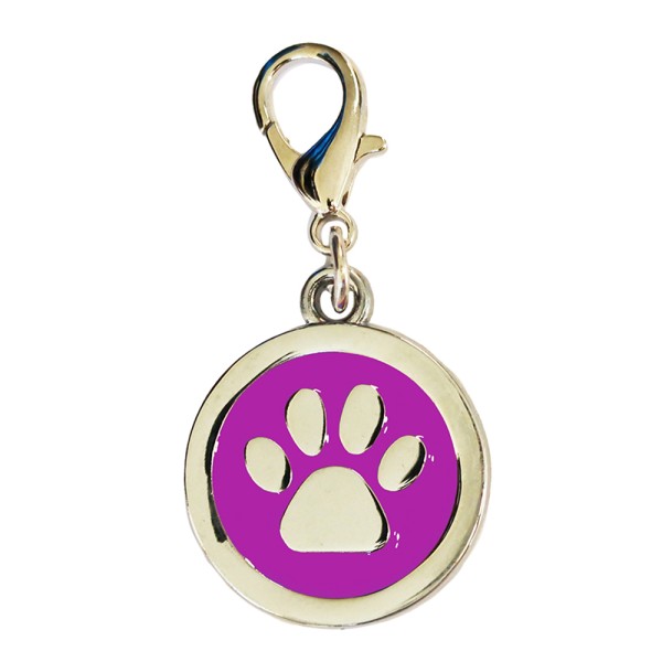 Enamelled Metal Pet Tag Paw Print Inlay Round 25mm