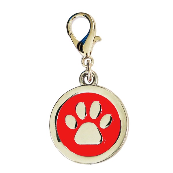 Enamelled Metal Pet Tag Paw Print Inlay Round 25mm