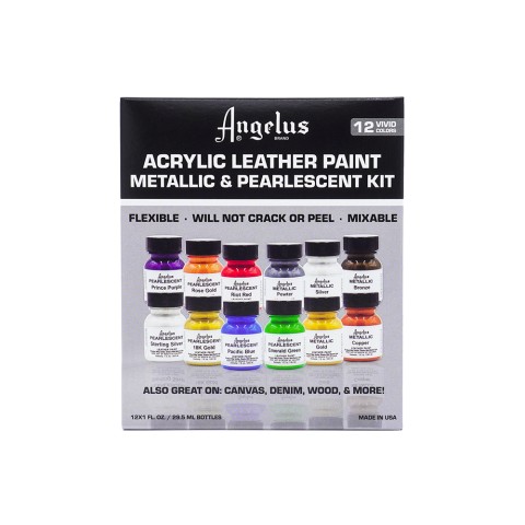 Angelus Acrylic Paint Metallic/Pearlescent Kit Box inc 12...