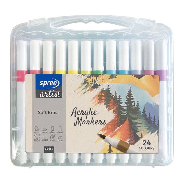 Spree Acrylic Pens Brush Tip 24 Colour Set in...