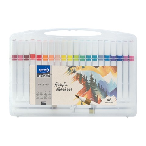 Spree Acrylic Pens Brush Tip 48 Colour Set in Easy Carry...