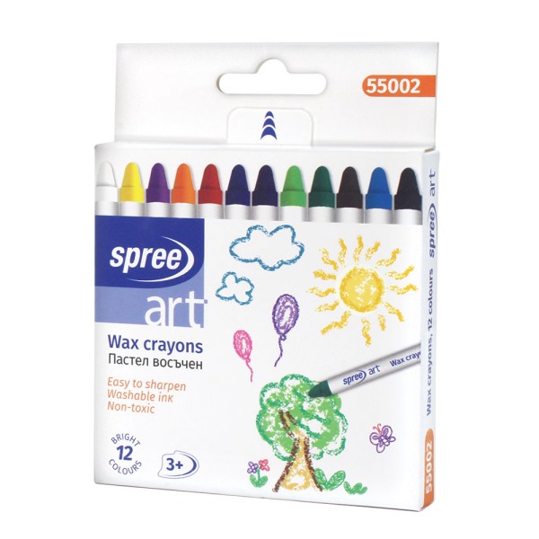 Spree Wax Crayons in 12 Colour Pack