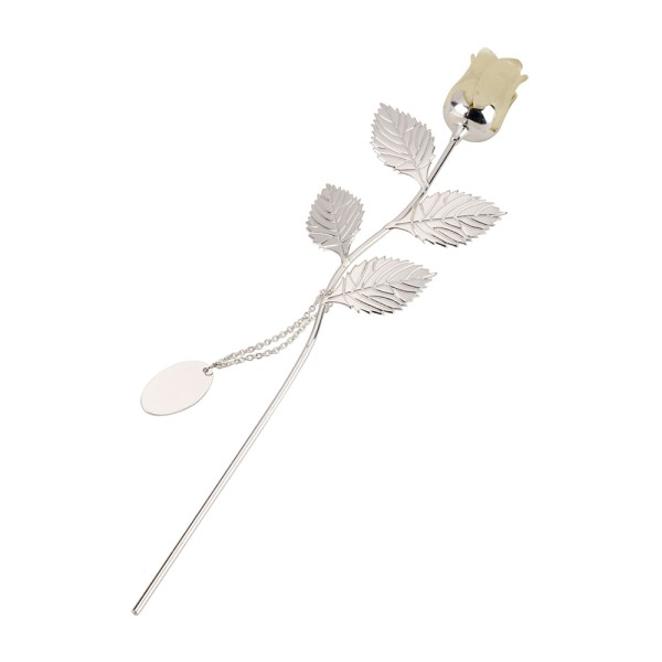Silver Plated Rose With Ivory Bud And Oval...