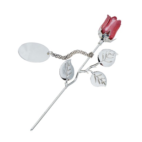 Small Silver Plated Rose With Pink Bud And Oval Engraving...