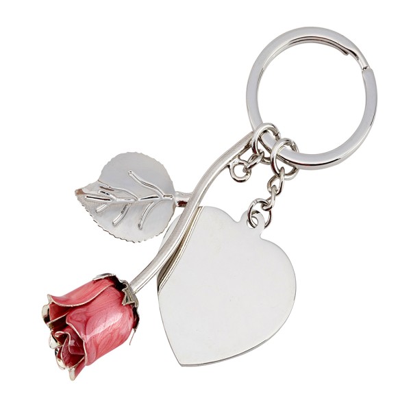 Silver Plated Pink Rose Keyring and Heart...