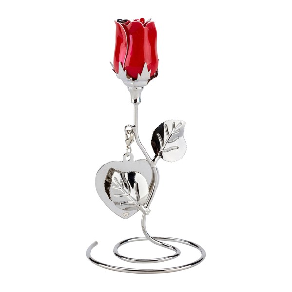 Silver Plated Rose with Red Bud and Heart...