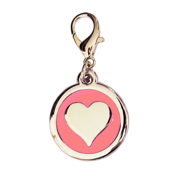 Enamelled Metal Pet Tag Heart Inlay Round 25mm
