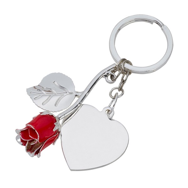 Silver Plated Red Rose Keyring and Heart...
